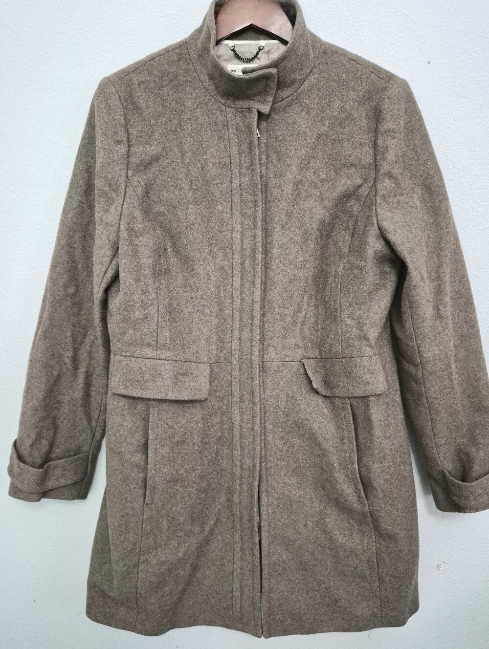 Banana Republic Wool Blend Stand Up Collar Taupe Brown Coat XL